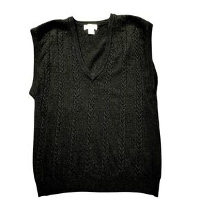 VTG 90s Lord & Taylor Lambswool Cable Knit Sweater Vest‎ L Black Preppy Academia